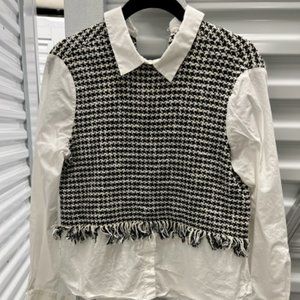 Zara White Blouse with Tweed and Peter Pan Collar